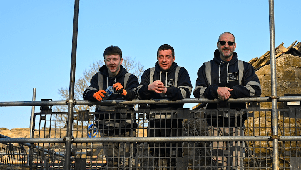 Professional roofing team at work